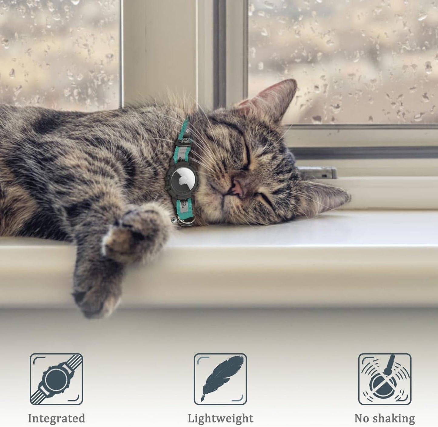 Reflective Airtag Cat Collar, Integrated Cat Tracker Collar with Air Tag Holder and Bell, Safety Elastic Band Cat GPS Collars for Girl Boy Cats, Kittens and Puppies (Green, XS)